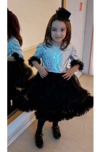 Rochita paiete argintii si tull negru pentru fetite Ari Rochita paiete argintii si tull negru pentru fetite Ari