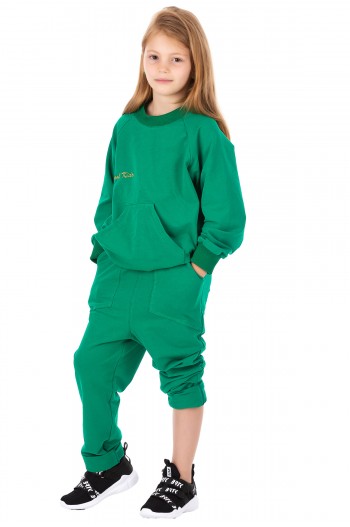Trening tricot elastic bumbac verde copii fetite Cool Kido Green